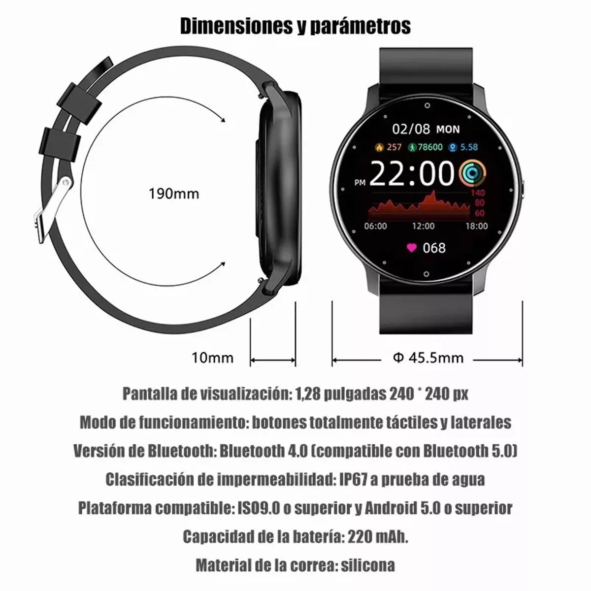 Smartwatch de silicona ZL05 Color negro