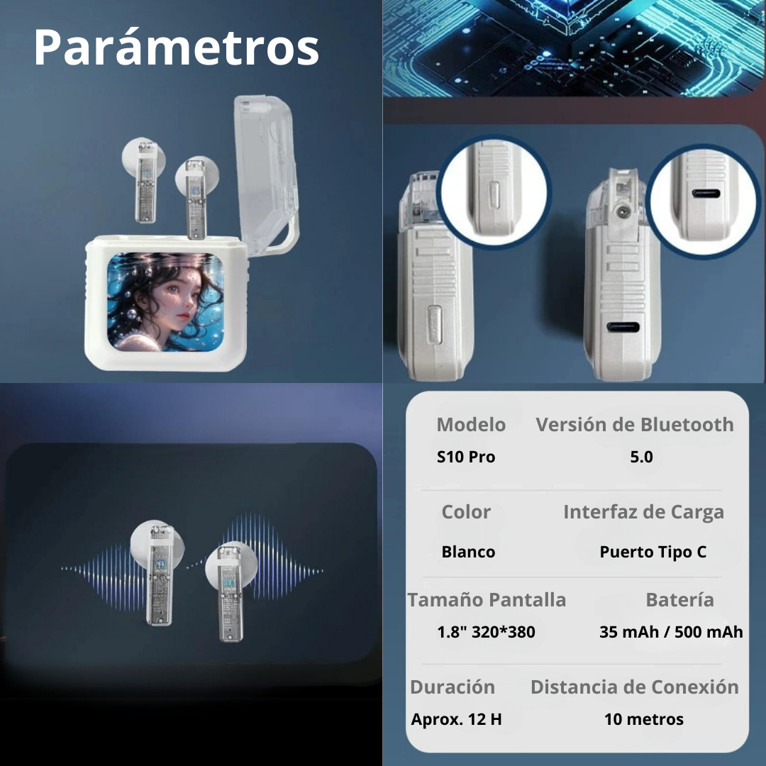 Audífonos S10 Pro Blancos Con pantalla