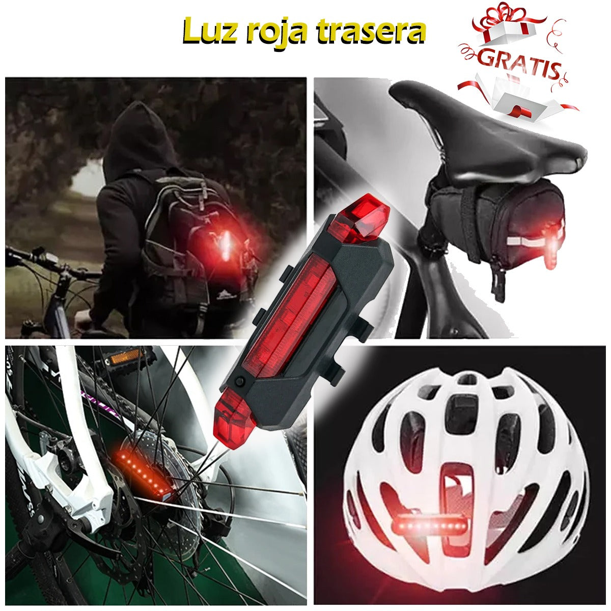 Lampara para Bicicleta multifuncional con 4 modos de luz color negro 10,000 mah